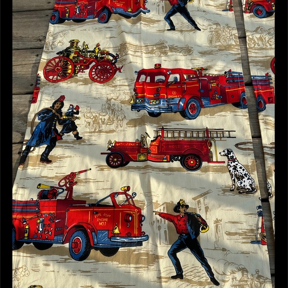 2 Vintage Fireman Fire Trucks Curtain Panels 21” x 34” Riverdale Screen Printing - Picture 7 of 10